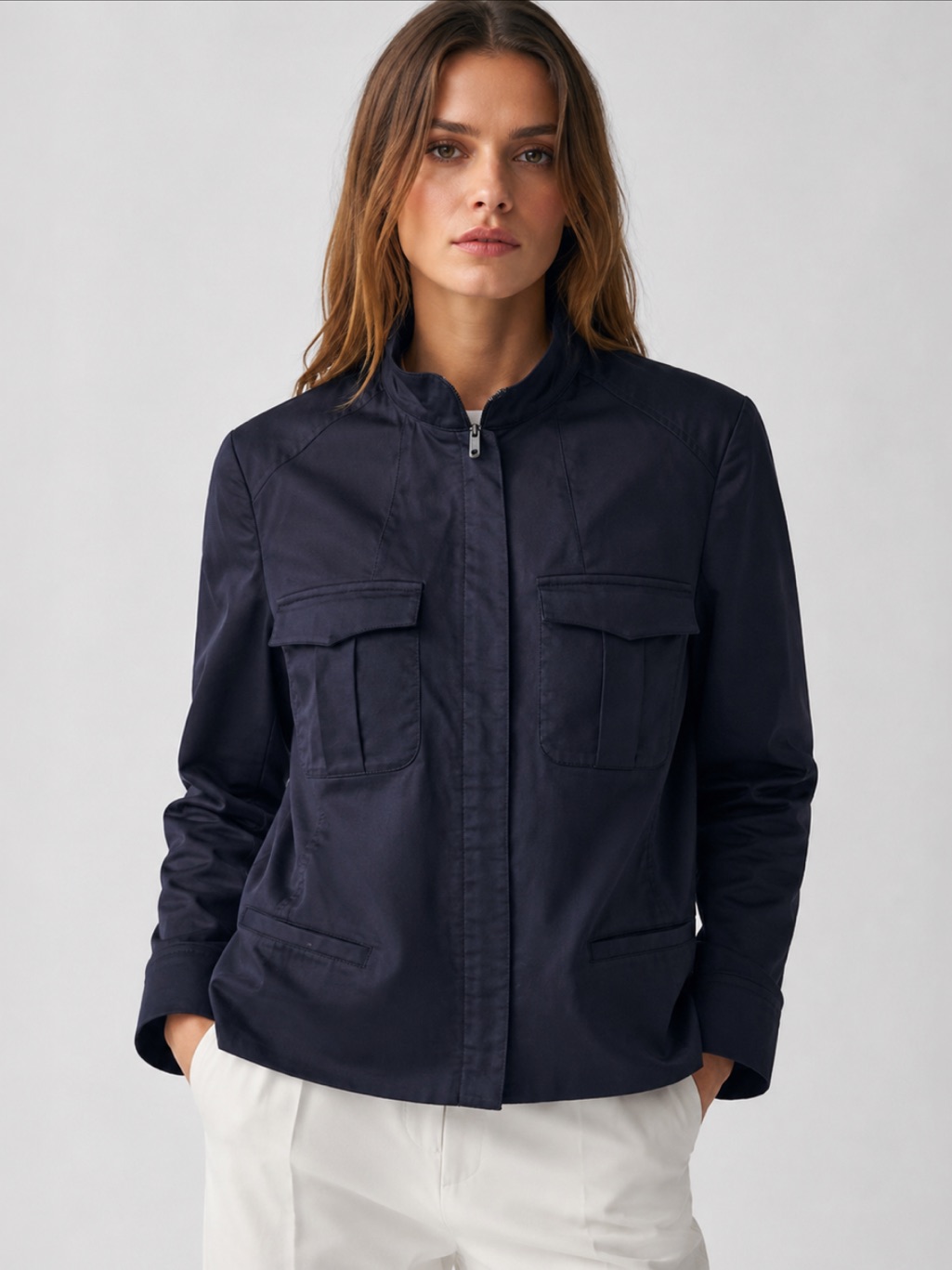 Etcetera Navy Utility Zip Jacket Tailored Lightweight Coat In Navy Blue